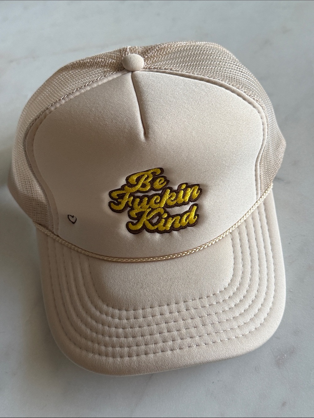 Be Fuckin Kind Embroidered La La Land Trucker Hat - Cream
